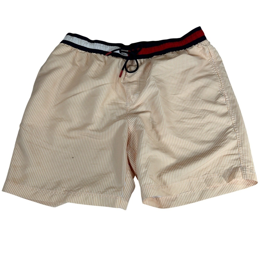 Tommy Hilfiger Mens Peach Seersucker Striped Swim Trunks XL TW78278003